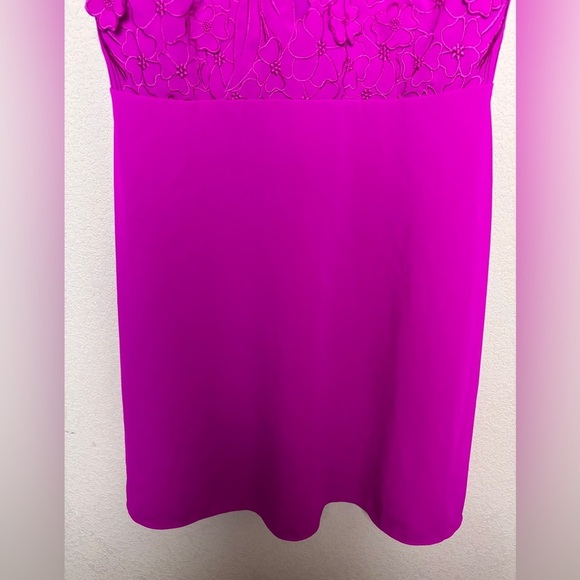 Laundry by Shelli Segal Electric Pink Floral Embroidered Overlay Sheath Dress 10 - Picture 8 of 13